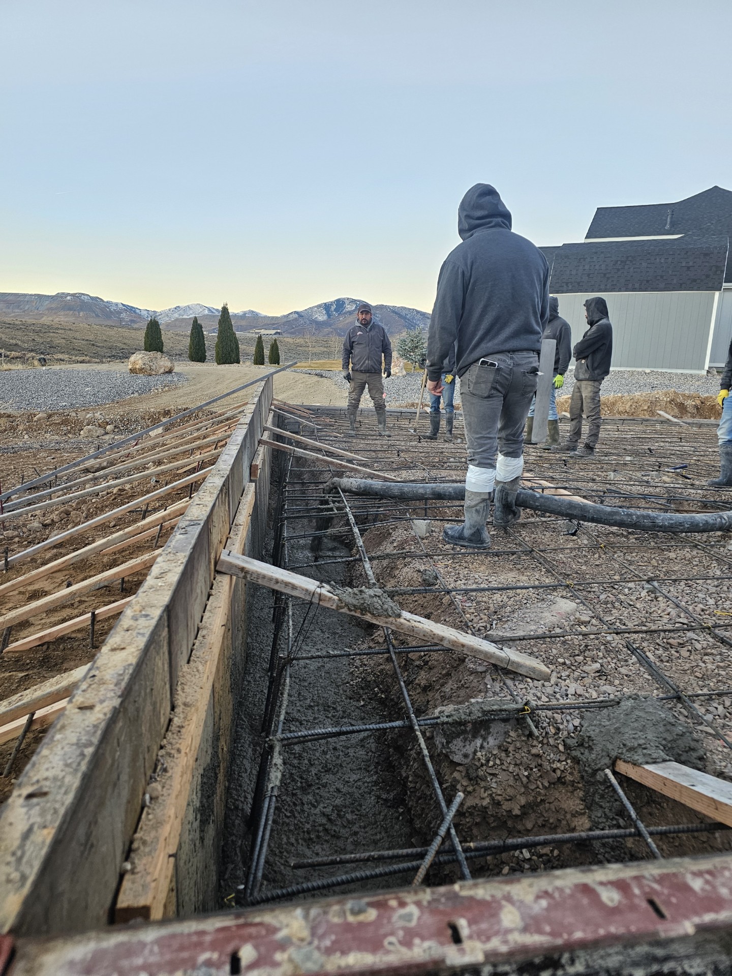 Broom finish concrete slab in the Utah mountains