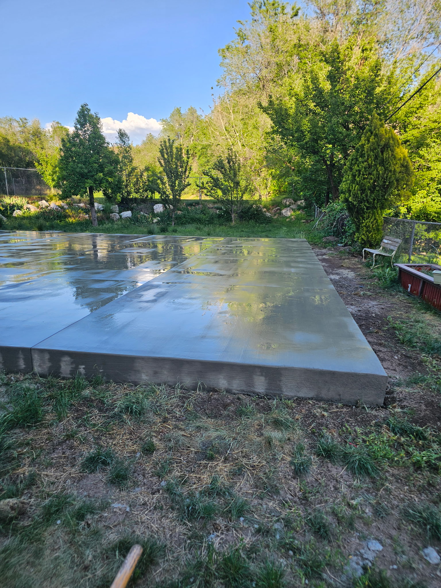Concrete patio slab poured in a Utah backyard