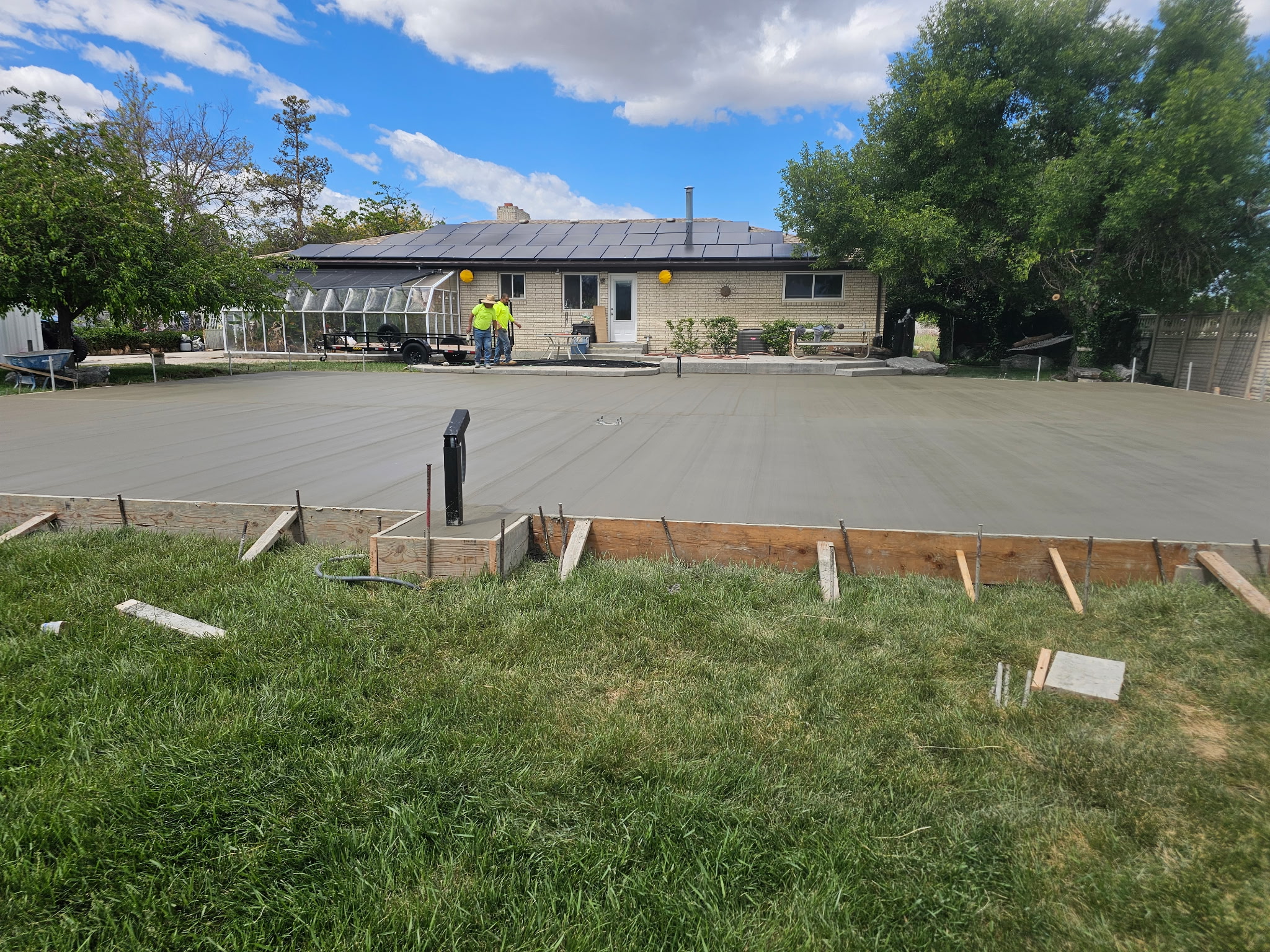 Rebar grid patio foundation preparation in West Jordan, Utah
